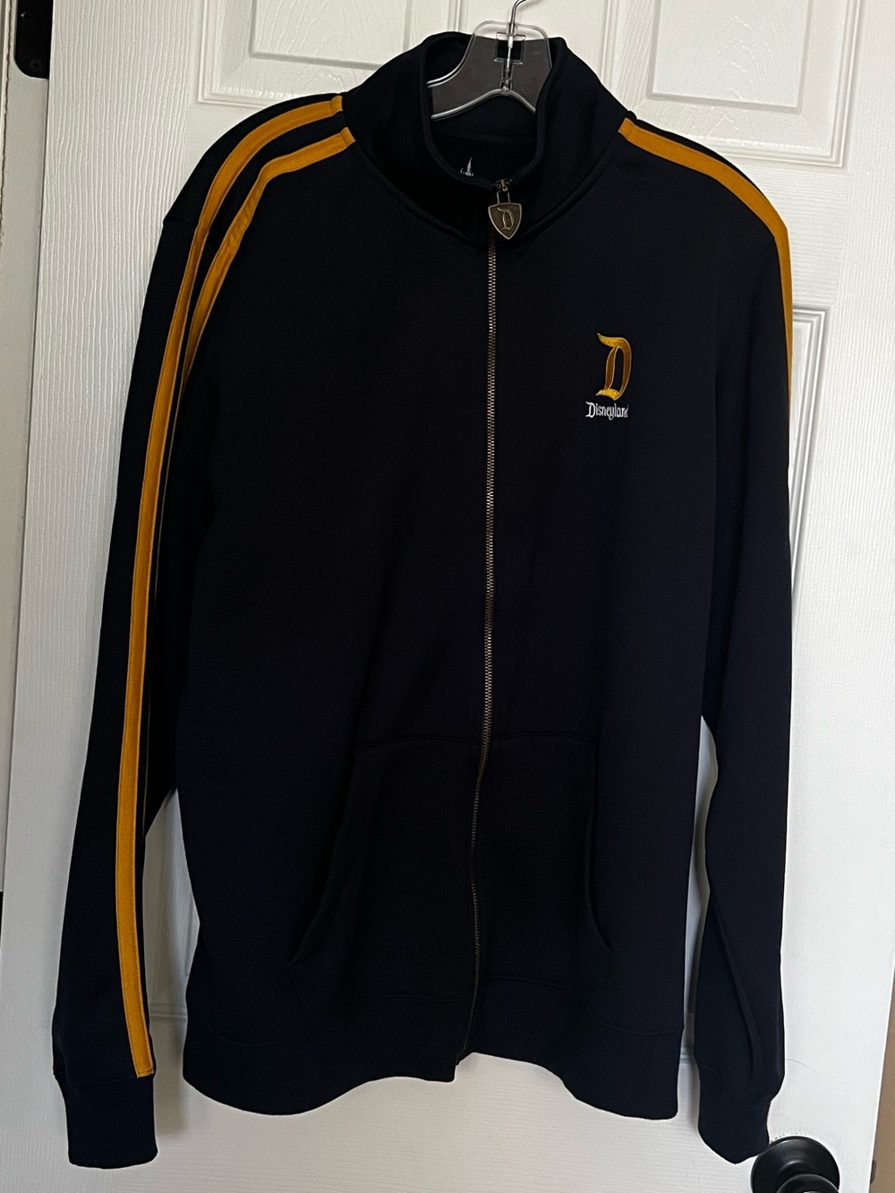Disneyland Resort Navy Track Jacket XL Full Zip Yellow Stripes "D" Logo